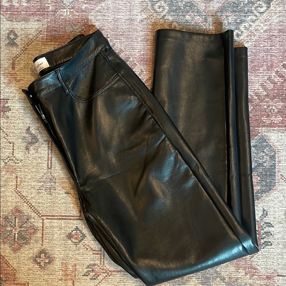 Aritzia Black Leather Straight Leg Pants